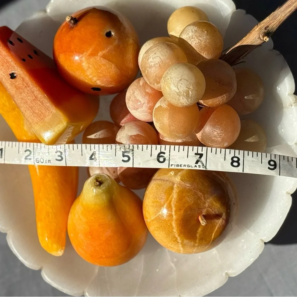 ✨ Vintage Onyx Stone Fruit Bowl | MCM Hand-Carved Alabaster Fruit Display ✨ - Picture 3 of 13